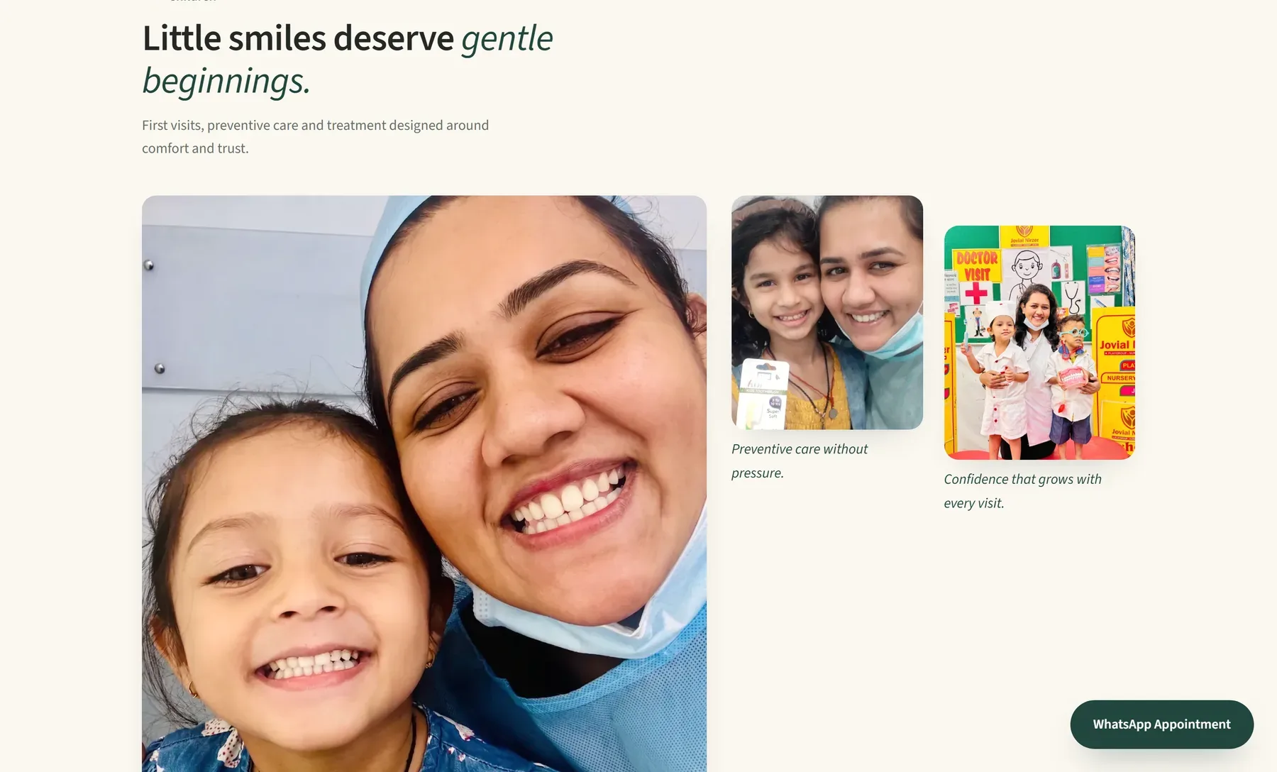 Crown Dental Care children's section with the heading Little smiles deserve gentle beginnings