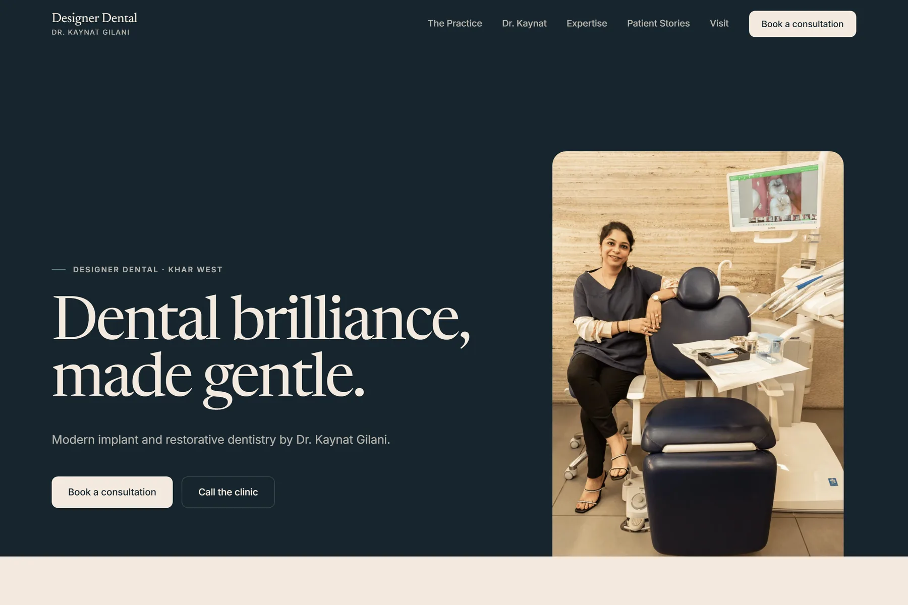 Designer Dental homepage with the headline Dental brilliance, made gentle